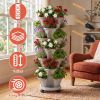 7-Tier Vertical Stackable Planter Tower with Casters, Space-Saving Stack-Up Garden Pots with Complete Tool Kit for Balcony, Deck