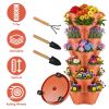 7-Tier Vertical Stackable Planter Tower with Casters, Space-Saving Stack-Up Garden Pots with Complete Tool Kit for Balcony, Deck