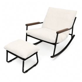 Papasan Rocking Chair, All-Weather Rocking Chair with Thickened Cushion, Comfy Patio Reading Lounge for Garden, Porch, Living Room & Bedroom - green (Color: White)