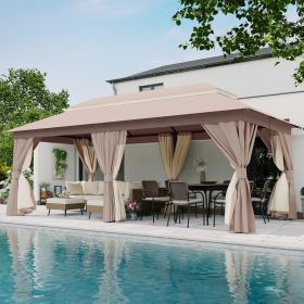 Patio Gazebo Outdoor Heavy Duty Party Tent Shelter With Double Roofs, Mosquito Nettings And Privacy Screens For Backyard, Garden, Lawn (Color: Khaki, size: 10'x20')