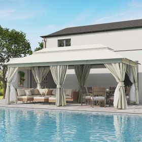 Patio Gazebo Outdoor Heavy Duty Party Tent Shelter With Double Roofs, Mosquito Nettings And Privacy Screens For Backyard, Garden, Lawn (Color: off-white, size: 10'x20')