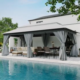 Patio Gazebo Outdoor Heavy Duty Party Tent Shelter With Double Roofs, Mosquito Nettings And Privacy Screens For Backyard, Garden, Lawn (Color: Gray, size: 10'x20')