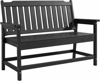 HDPE Outdoor Bench, Weather-Resistant Patio & Porch Bench With Aluminum-Reinforced Frame, 560 Lbs Weight Capacity (Color: Black)