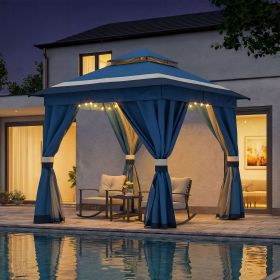 Patio Gazebo Outdoor Heavy Duty Party Tent Shelter With Double Roofs, Mosquito Nettings And Privacy Screens For Backyard, Garden, Lawn (Color: blue -Block, size: 8'x8')