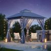 Patio Gazebo Outdoor Heavy Duty Party Tent Shelter With Double Roofs, Mosquito Nettings And Privacy Screens For Backyard, Garden, Lawn