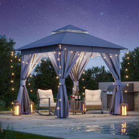 Patio Gazebo Outdoor Heavy Duty Party Tent Shelter With Double Roofs, Mosquito Nettings And Privacy Screens For Backyard, Garden, Lawn (Color: Navy Blue, size: 8'x8')