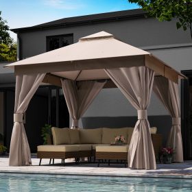 Patio Gazebo Outdoor Heavy Duty Party Tent Shelter With Double Roofs, Mosquito Nettings And Privacy Screens For Backyard, Garden, Lawn (Color: Khaki, size: 10'x10')