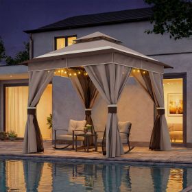 Patio Gazebo Outdoor Heavy Duty Party Tent Shelter With Double Roofs, Mosquito Nettings And Privacy Screens For Backyard, Garden, Lawn (Color: Khaki -Block, size: 8'x8')