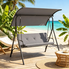 Adjustable Canopy Patio Swing Chair with Removable Cushion And Metal Stand Outdoor Swinging Seating for Backyard Garden (Color: grey)