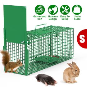 Live Animal Cage Trap For Animals Under Easy To Setup Humane Galvanized Iron Trap Cage For Raccoons Armadillos Groundhogs Muskrats Opossums Skunks (size: S_Green)