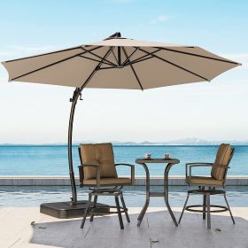 Cantilever Patio Umbrella 11ft Offset Cantilever Patio Umbrella With Base Included Large Round Aluminum Outdoor Umbrella 360 Rotation Infinite Tilt (Color: Beige)