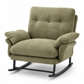 Papasan Rocking Chair, All-Weather Rocking Chair with Thickened Cushion, Comfy Patio Reading Lounge for Garden, Porch, Living Room & Bedroom - green (Color: Green)