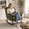 Papasan Rocking Chair, All-Weather Rocking Chair with Thickened Cushion, Comfy Patio Reading Lounge for Garden, Porch, Living Room & Bedroom - green