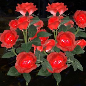 Solar Rose Lights Outdoor, 2 Pack with 14 Rose Flowers Waterproof Color Changing LED Flower Lights, Solar Powered Garden Stakes for Yard, Patio (Color: Red)