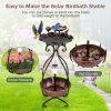Outdoor Bird Bath Feeder with Flower Planter Pedestal and Solar Lights