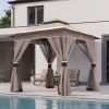 Patio Gazebo Outdoor Heavy Duty Party Tent Shelter With Double Roofs, Mosquito Nettings And Privacy Screens For Backyard, Garden, Lawn