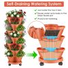 7-Tier Vertical Stackable Planter Tower with Casters, Space-Saving Stack-Up Garden Pots with Complete Tool Kit for Balcony, Deck