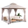 Patio Gazebo Outdoor Heavy Duty Party Tent Shelter With Double Roofs, Mosquito Nettings And Privacy Screens For Backyard, Garden, Lawn