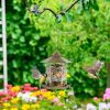 Hanging Gazebo Wild Bird Feeder Outdoor Bird Seed Station With Large Capacity 6 Feeder Ports For Garden Patio Park Weatherproof Easy To Refill