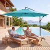 10ft Umbrella Hanging Offset Market Outdoor Sun Shade For Deck Poolside W Lights Easy Tilt Cross Base