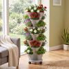 7-Tier Vertical Stackable Planter Tower with Casters, Space-Saving Stack-Up Garden Pots with Complete Tool Kit for Balcony, Deck