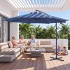 10ft Umbrella Hanging Offset Market Outdoor Sun Shade For Deck Poolside W Lights Easy Tilt Cross Base