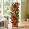 7-Tier Vertical Stackable Planter Tower with Casters, Space-Saving Stack-Up Garden Pots with Complete Tool Kit for Balcony, Deck