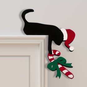 Christmas Door Topper Holiday Home Decor Funny Snowman Santa Claus Top Door Frame Corner Sign Decorations, Windows Walls DIY Craft For Christmas Party (Option: Black)