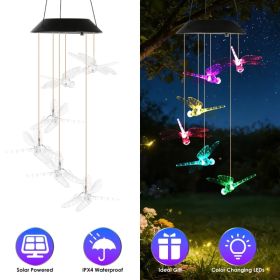 1Pc / 2Pcs Options -- Solar Dragonfly Wind Chimes 7 Color Changing Wind Chimes for Outside IPX4 Waterproof Outdoor Garden Yard Decor Spring Summer (Option: 1pc)