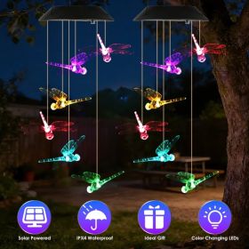 1Pc / 2Pcs Options -- Solar Dragonfly Wind Chimes 7 Color Changing Wind Chimes for Outside IPX4 Waterproof Outdoor Garden Yard Decor Spring Summer (Option: 2PCS)