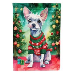 Chinese Crested Christmas House Flag Large Porch Sleeve Pole Decorative Outside Yard Banner Artwork Wall Hanging, Polyester, House Size, Multicolor (Option: Default)